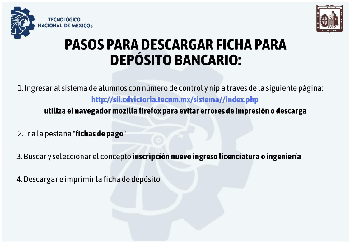 Pasos para descargar ficha de depósito